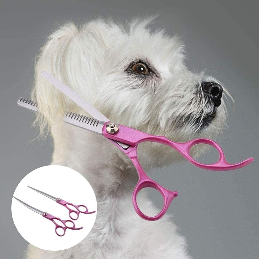 Nożyczki fryzjerskie 7 cali 4 szt. Różowo-czerwona rączka Nożyczki Profesjonalny Pielęgnacja zwierząt domowych Ścinanie fryzjerskie Zestaw nożyczek Dla salonów fryzjerskich Mężczyźni Kobiety Dzieci i