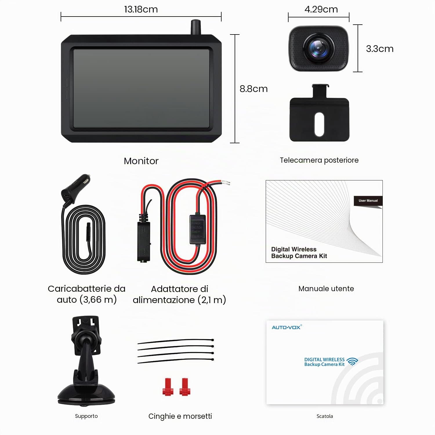 AUTO-VOX W7 Telecamera Retromarcia per Auto con Monitor LCD da 5 '', Assistenza al Parcheggio Senza Fili, Telecamera di Backup, Impermeabile IP68, Visione Notturna Eccellente