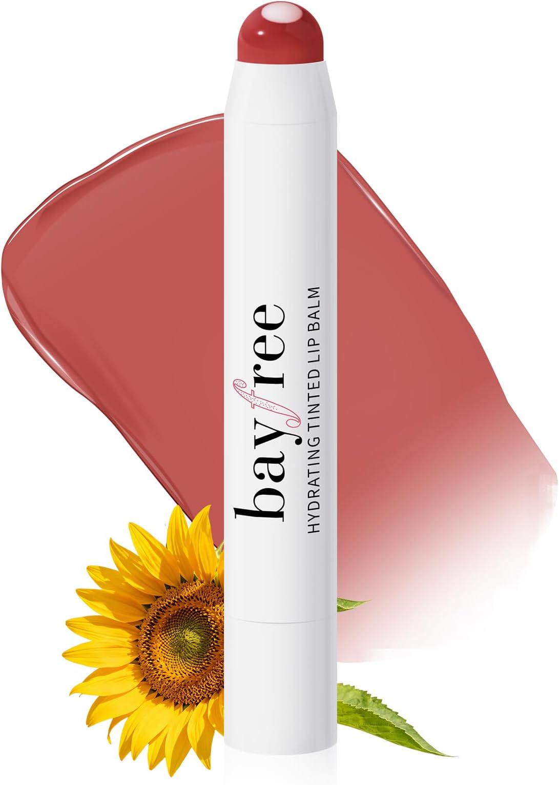 bayfree Plumping Tinted Lip Balm for Dry Lips, Long Lasting Hydrating Chapstick with Jojoba Seed Oil & Vitamin E, Buildable Color Lipbalm, Glossy Finish, Vegan for All Skin Tones, Tea Camellia