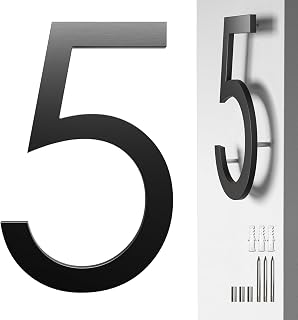 8 Inch Black House Number 5 for Outside – Modern Floating Address Numbers, Aluminum, Weather-Resistant & Rust-Proof, Easy to Install, Large Outdoor Address Numbers for Home, Office, and Street