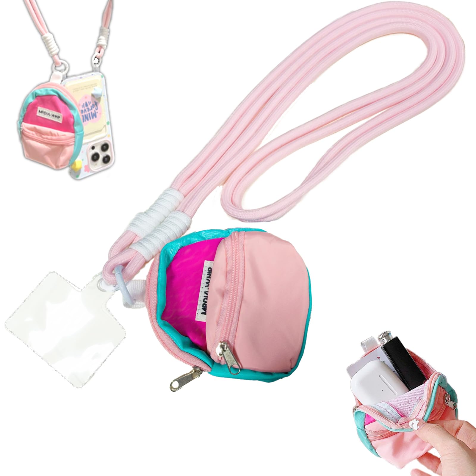 NHCDFA Phone Charms, Phone Strap, Phone Chain, Clip and Go Strap for Wallet Crossbody, Zippered Pouch, Purses with Crossbody Multicolor (Pink)