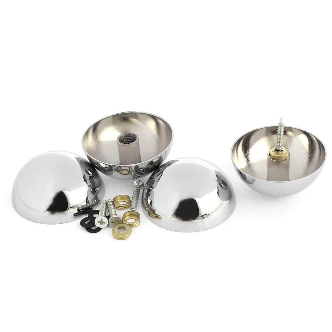 Aexit 4 Pcs Quality Parts 46mm Dia 20mm Height Zinc Alloy Semicircle Glass Mirror Nail Fittings Silver Tone Model:39as146qo283