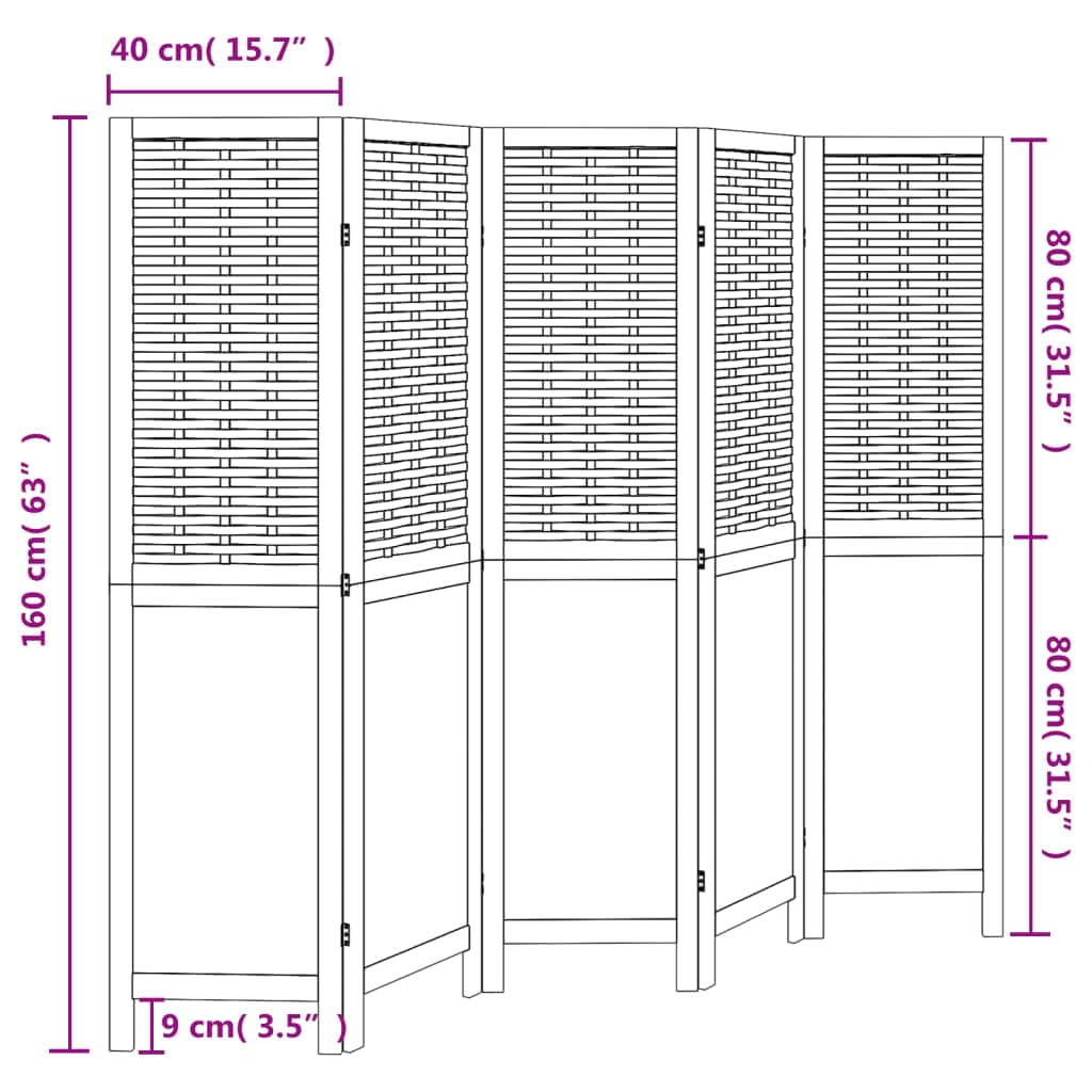 Recinzione da 5 pannelli in legno di paulownia massiccio, marrone scuro