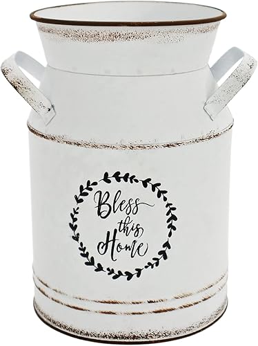 Shabby Chic - Jarrón de metal con acabado galvanizado, diseño elegante, rústico, primitivo, decorativo, para flores, 7.8 pulgadas de alto