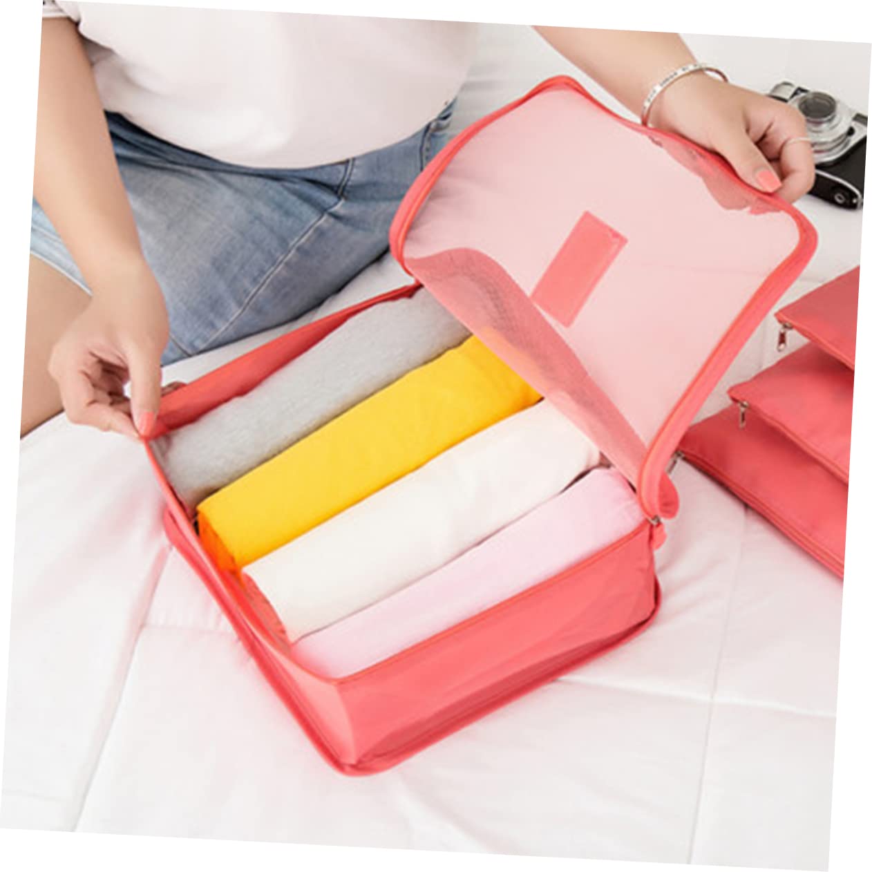 SOIMISS 12pezzi Sacchetti Salvaspazio Per Viaggi Cubi Organizzatori Resistenti Rosso Anguria Con Borsa Per Lavanderia Per Abbigliamento e Accessori Perfetti Per Famiglie e Viaggi Lungo