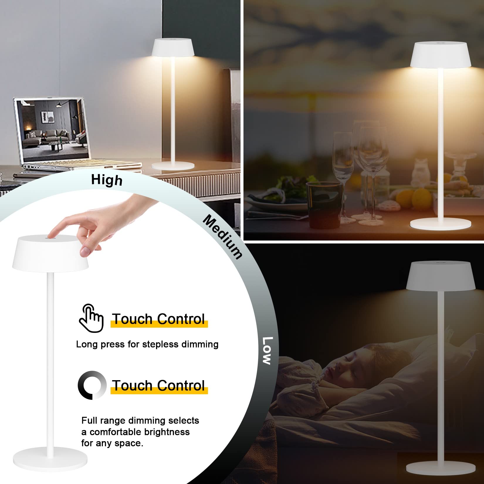 Klighten 2 Piezas LED Recargable Lámpara de escritorio con batería, Regulable Antracita Lámpara de mesa Aluminio con Carga USB Interiores y Exteriore, 3000K de luz cálida, IP54 Imperméable