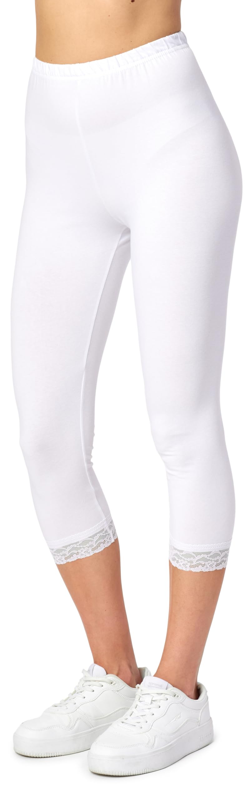 Merry Style Damen Capri Leggings 3/4 aus Baumwolle mit Spitze Bequeme und blickdichte Leggings Damen MS10-224