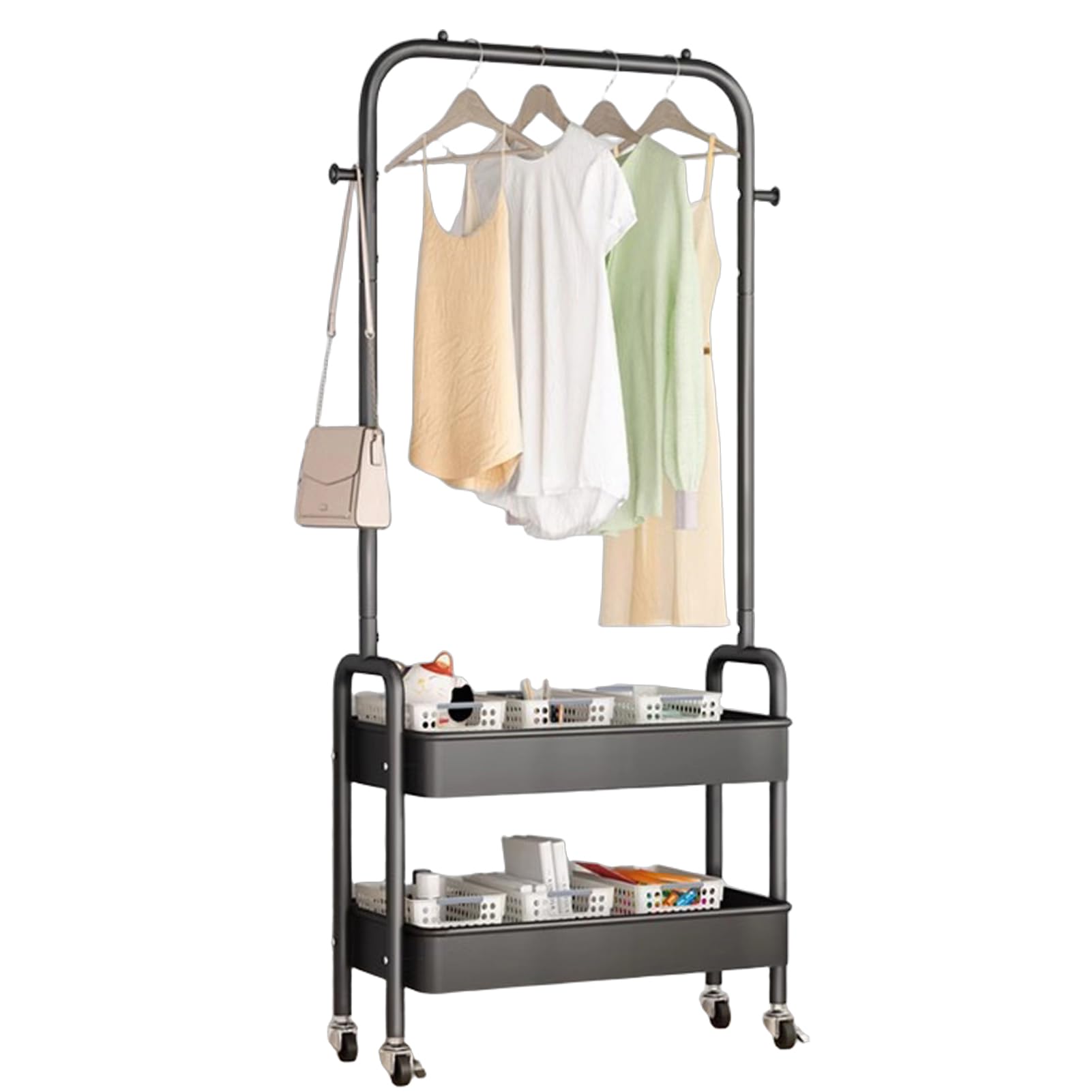 Portant à vêtements multifonction en métal robuste avec roulettes pour ranger et déplacer