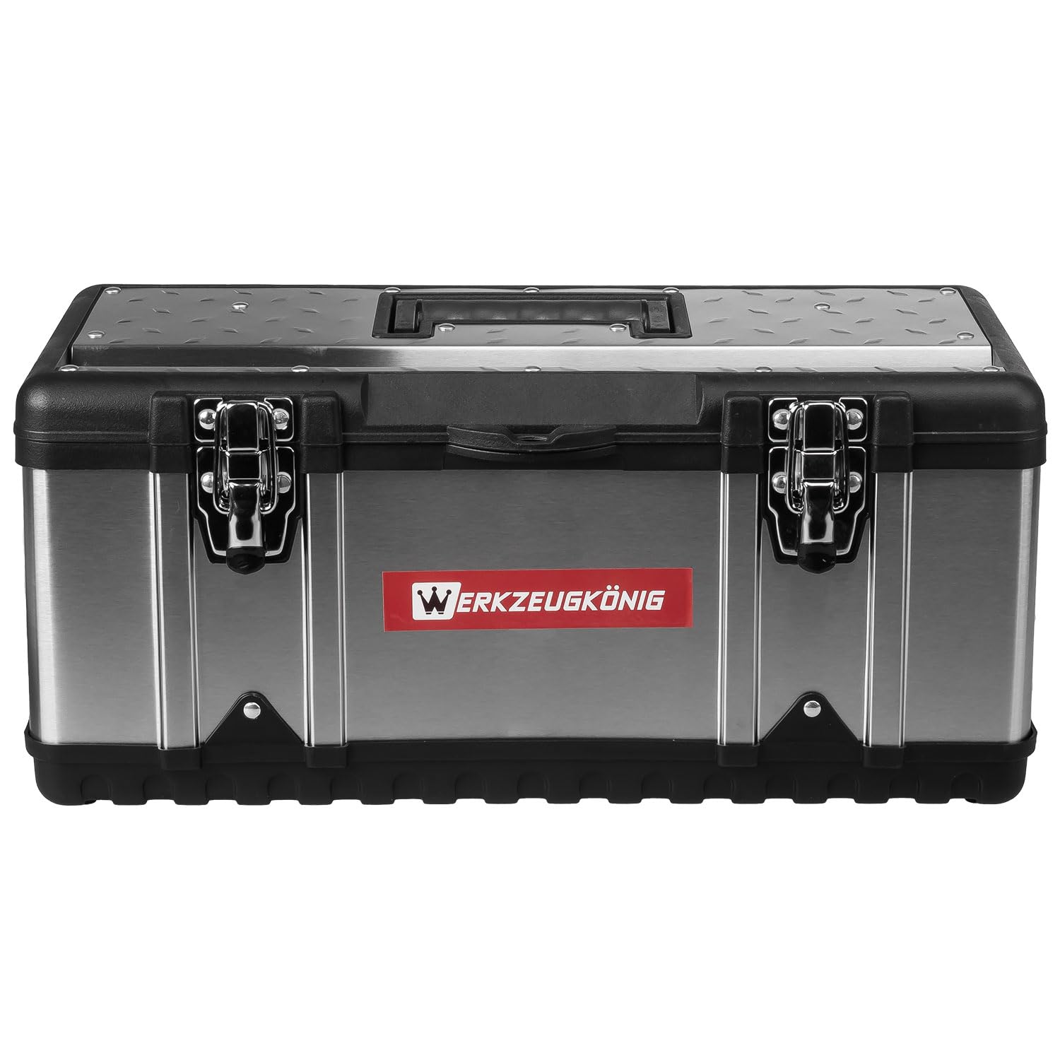 Werkzeugkoffer leer Edelstahl 47 x 24 x 21 cm Werkzeugkasten mit herausnehmbarer Ablage, Werkzeugkiste mit Organizer für Werkzeuge, robuster Koffer mit Metallschließen, inkl. Griff
