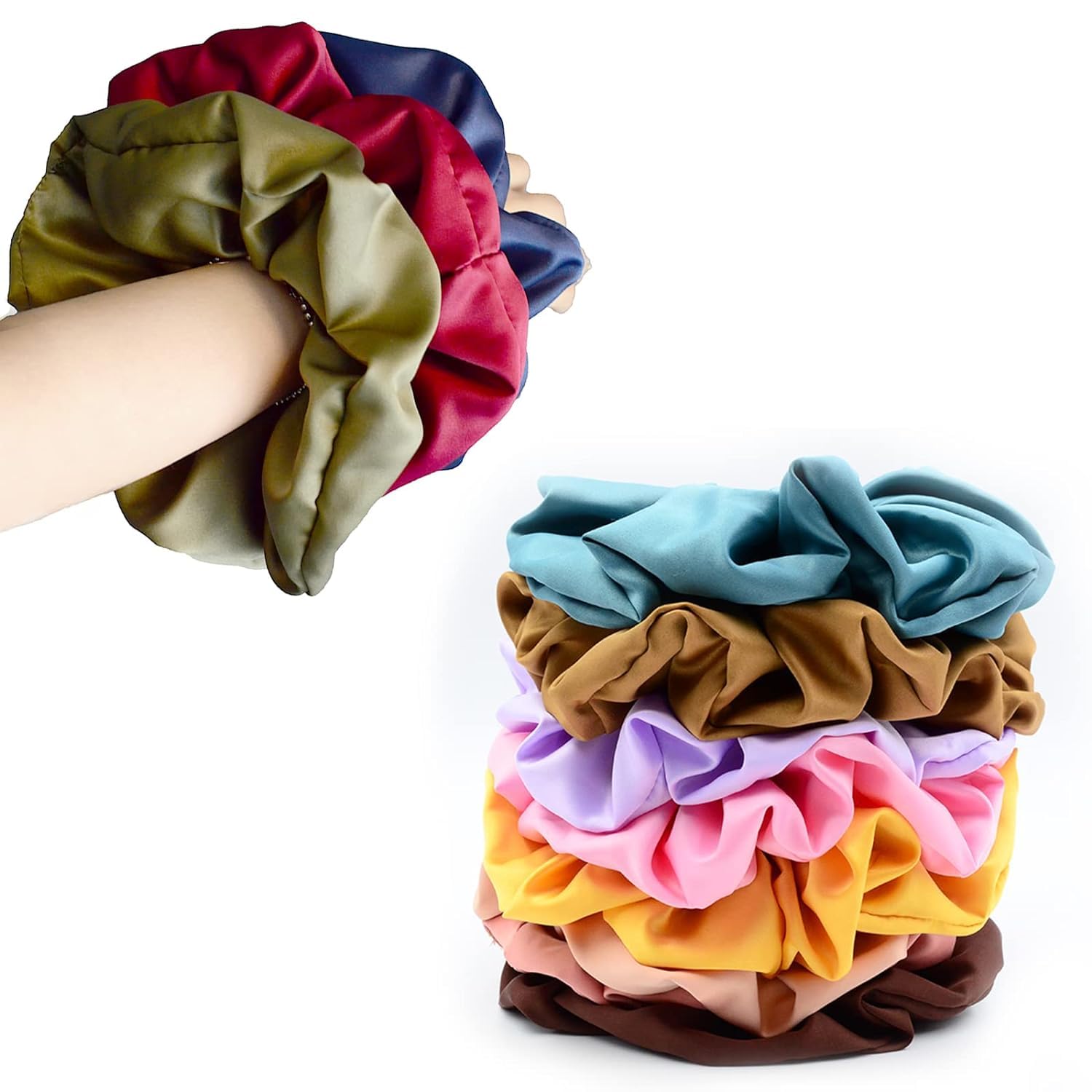 Chloven Jumbo-Haargummis, Übergröße, Satin-Haargummi, elastisch, Haargummi, Zubehör, Übergröße, 18 Farben