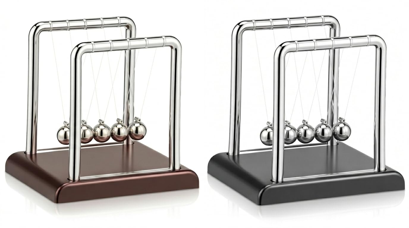 RHAIQBVC Cradle Pendulum Balance Ball 5 Balls Balance Physical Balances 9x7.5x9 cm Silver Stainless Steel Ball Desk Office Decor Relaxation and Education Gadget for Adults Children(Red +Black)