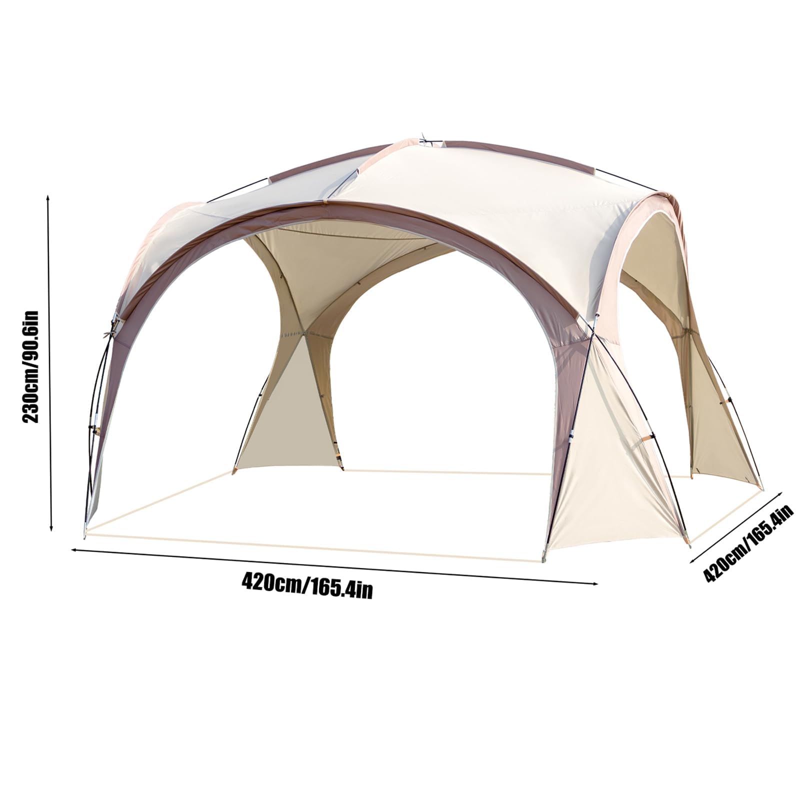 Tragbarer Pavillon mit Kuppel, 4,2 x 4,2 m, für 8-12 Personen, wasserdichtes Sonnenschutzzelt mit Stahlstangen, 4 Wänden, Outdoor-Event-Baldachin für Garten, Camping und Partys