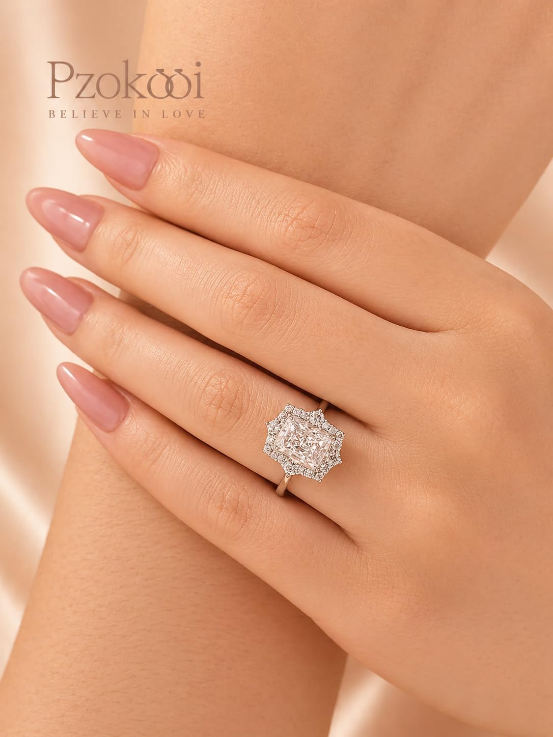 3.0ct Halo Radiant Cut Engagement Ring for Women,Solitaire Sterling Silver Promise Ring for Wedding,Travel,Daily