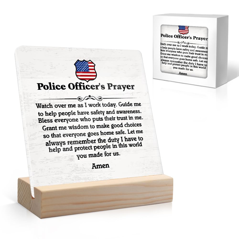 Police Officer's Prayer Acrylic Sign with Wooden Stand, Funny Police Officer Gifts, Policeman's Police New Officer Gifts, Law Enforcement Prayer, Retirement Appreciation Present for Police