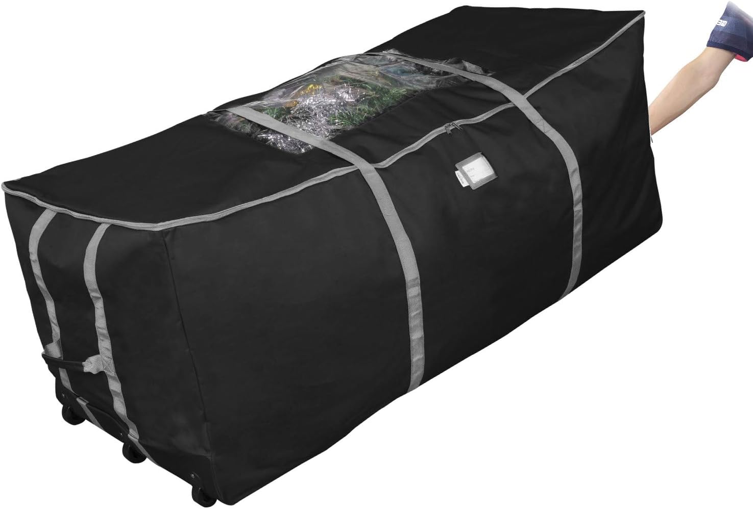 ProPik Rolling Christmas Tree Storage Bag, Fits Up to 9 Foot Tall Disassembled Trees, 25" X 25" X 60", Extra Large Heavy Duty Xmas Container with Wheels, Handles and Straps (Black)