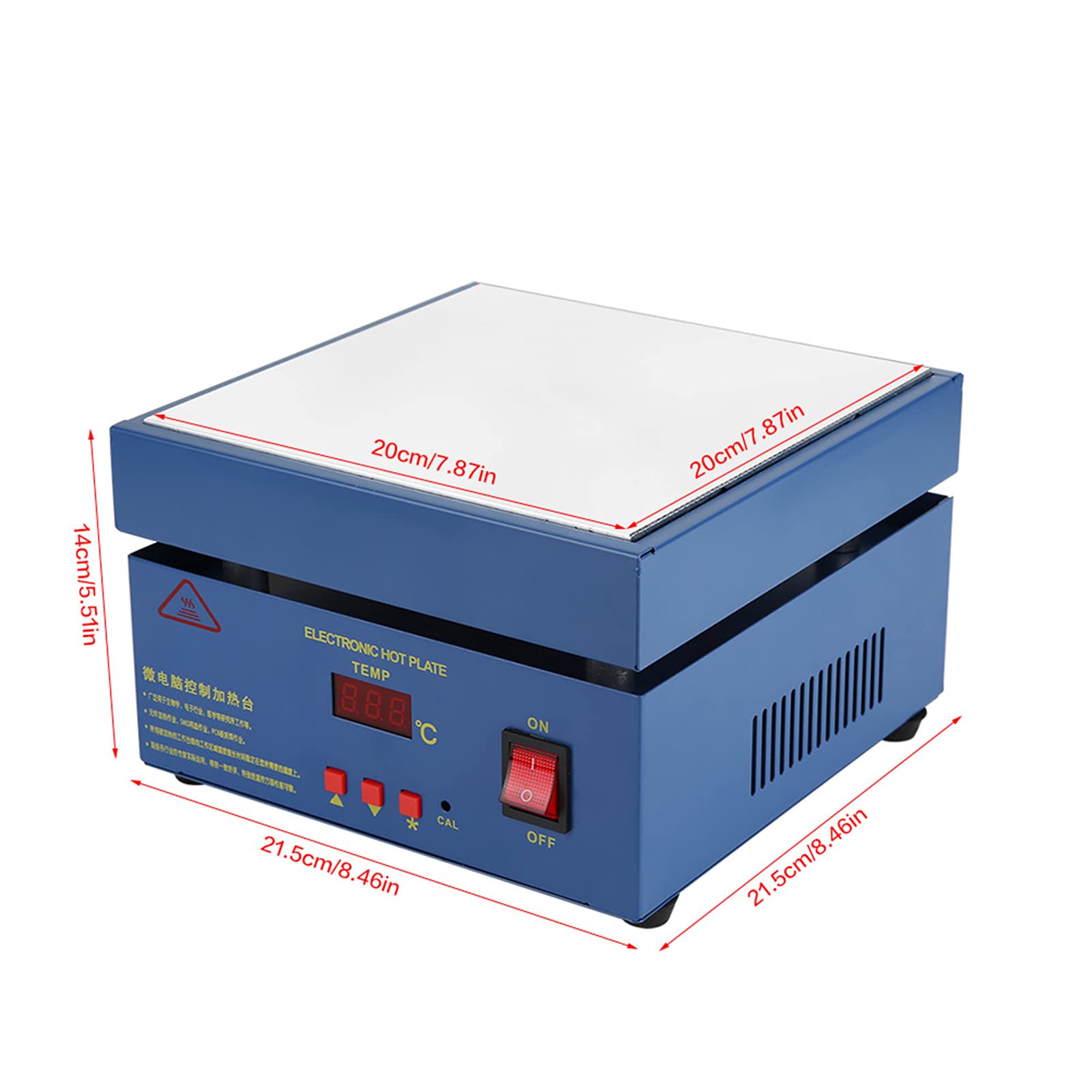 Vorheizstation, gleichmäßige Vorwärmstation LED Mikrocomputer Elektrische Heizplatte 200 * 200mm AC 800W, Warmhalteplatte Elektrisch Tellerwärmer Elektrisch PCB Heizung Vorwärmen Löten Vorwärmstation