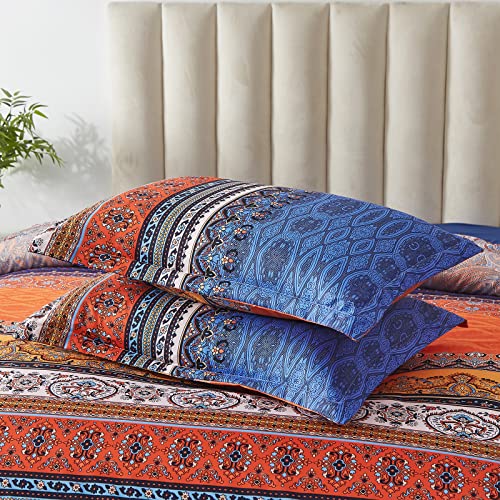 Image of Cottolester Boho Comforter Set Queen Size 8 Piece Bed in a Bag Burnt Orange Paisley Fall Comforter and Sheet Set Bohemian Striped Bedding Set,Soft Microfiber Complete Bedding Set