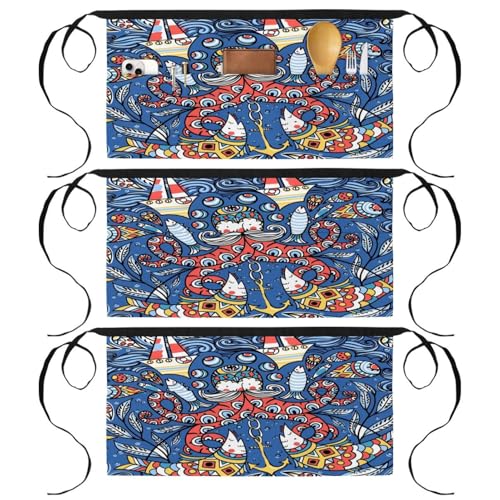 Tabliers courts de chef lot de 3 avec 3 poches demi-tablier restaurant bar et bistrot