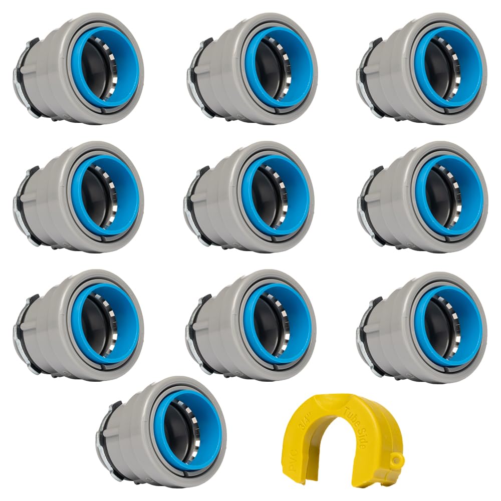 QuickFitting 3/4 inch Junction Box Connector | Push Install PVC Electrical Conduit Fitting | for Rigid Sch 40 and Sch 80 PVC Conduit | 10-Pack Liquid Tight Conduit Box Connectors