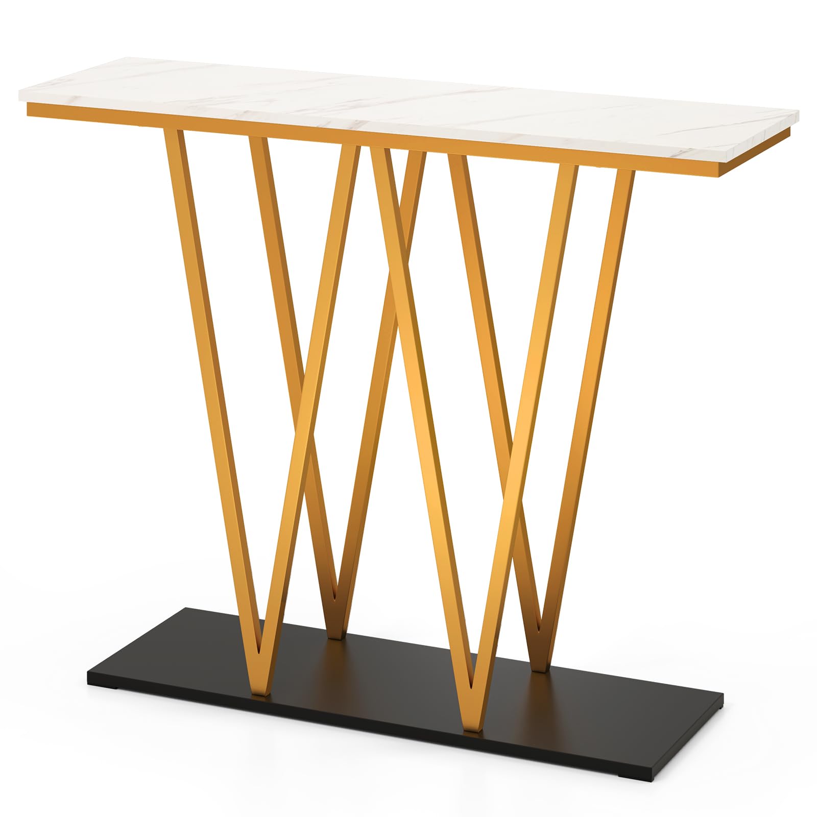 LIFEZEAL Table Console avec Plateau en Marbre Imité, Table d'Entrée Cadre en Métal, Meuble Console Moderne pour Salon, Entrée, Couloir, 100 x 30 x 79 cm (Style 3, Blanc)