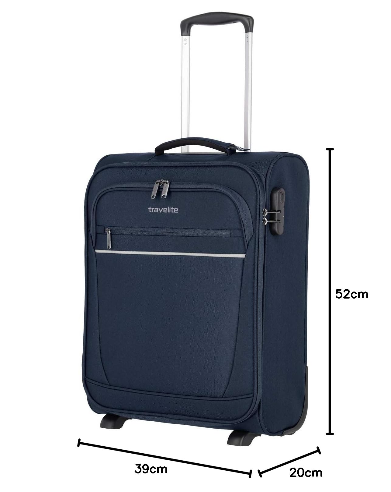 Travelite Bordtrolley Handgepäck Koffer leicht, 2 Rollen, Cabin, Weichgepäck Trolley klein mit Schloss, 52 cm, 39 Liter