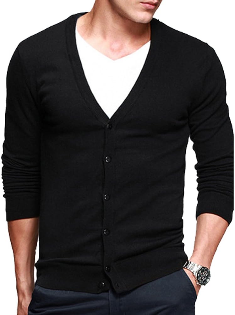 Men's Basic Long Sleeve Button Down V Neck Knitted Cardigan