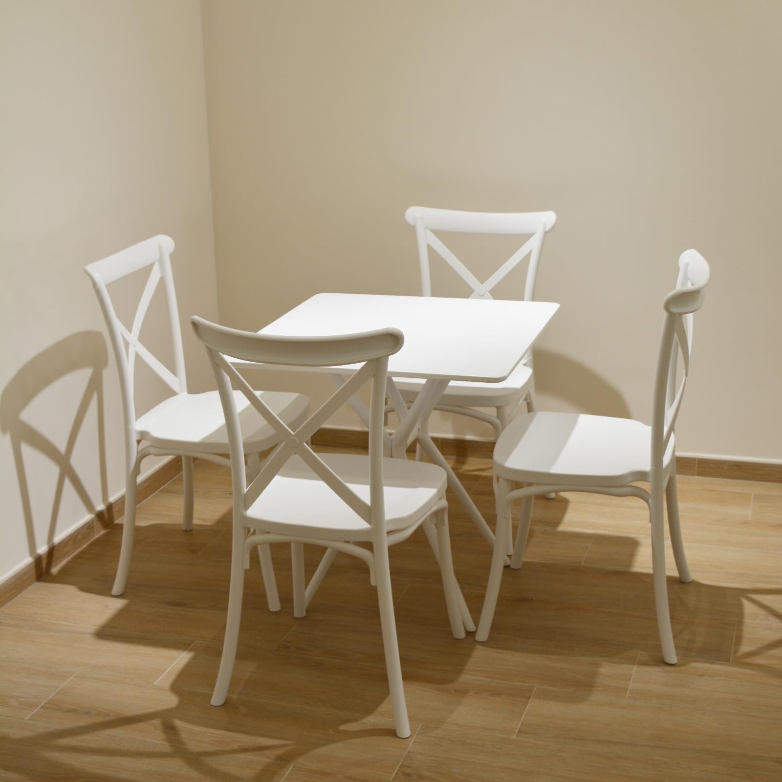 EME 2 Sillas Crossback Color Blanco, Sillas de Comedor o Cocina. Incluye 2 sillas. Elegantes para Cocina o Comedor, apilables y Muy Resistentes. Fabricada en Polipropileno Monoblock.