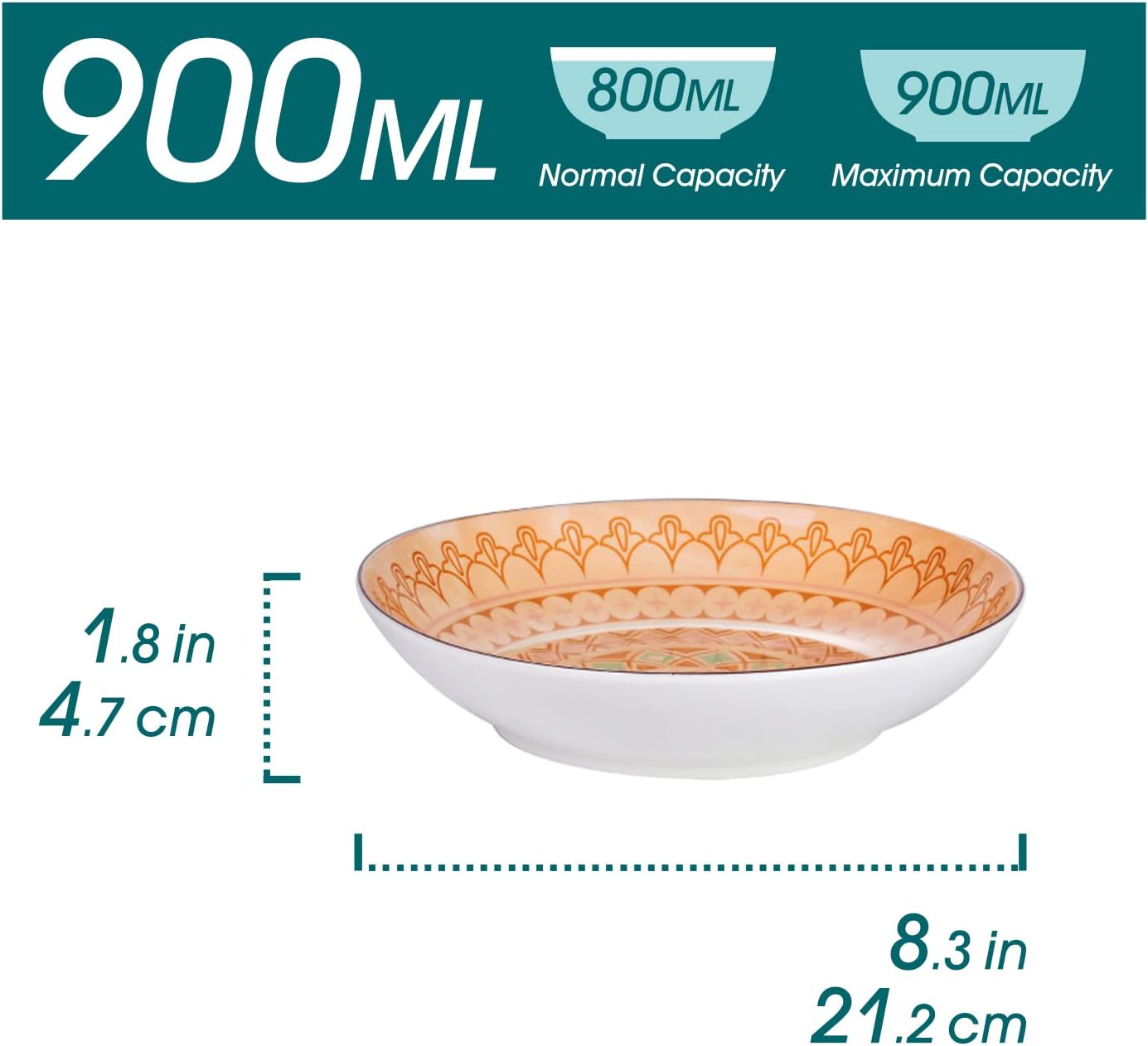 vancasso Tulip 8.5 inch Pasta Bowls Set, 4 Pieces Japanese Style Deep Plates, Porcelain Colorful Soup Plate Set (21.5 * 21.5 * 4.5cm) - Image 3