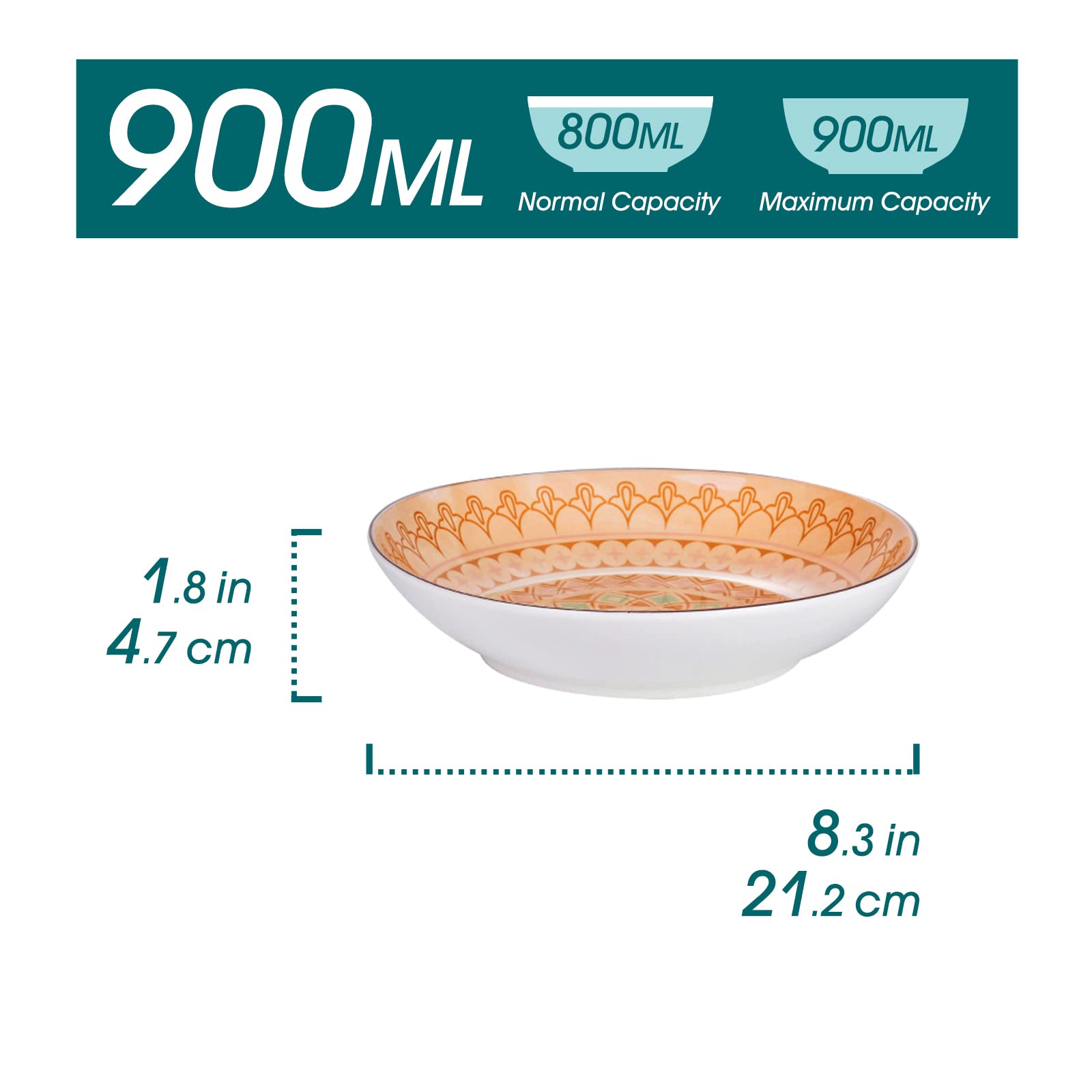 vancasso, série TULIP, Assiette Creuse Colorée, 4 Pièces, Style Marocain, Élément MANDALA(Assiette Creuse, Assiette Unique 4 Pièces)