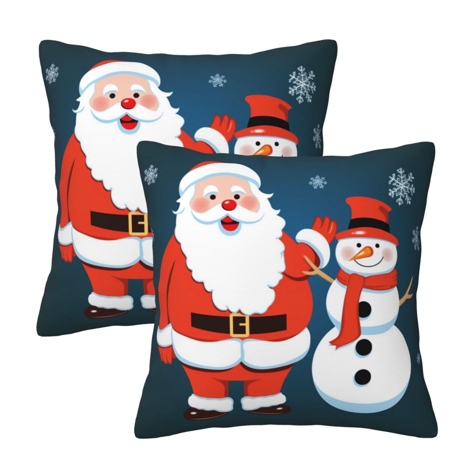 Snowman Santa Throw Pillow Cases 2 Pack Square Pillowcases Soft Pillow Protectors for Couch Livingroom Sofa Bed Office Car,30x30 CM
