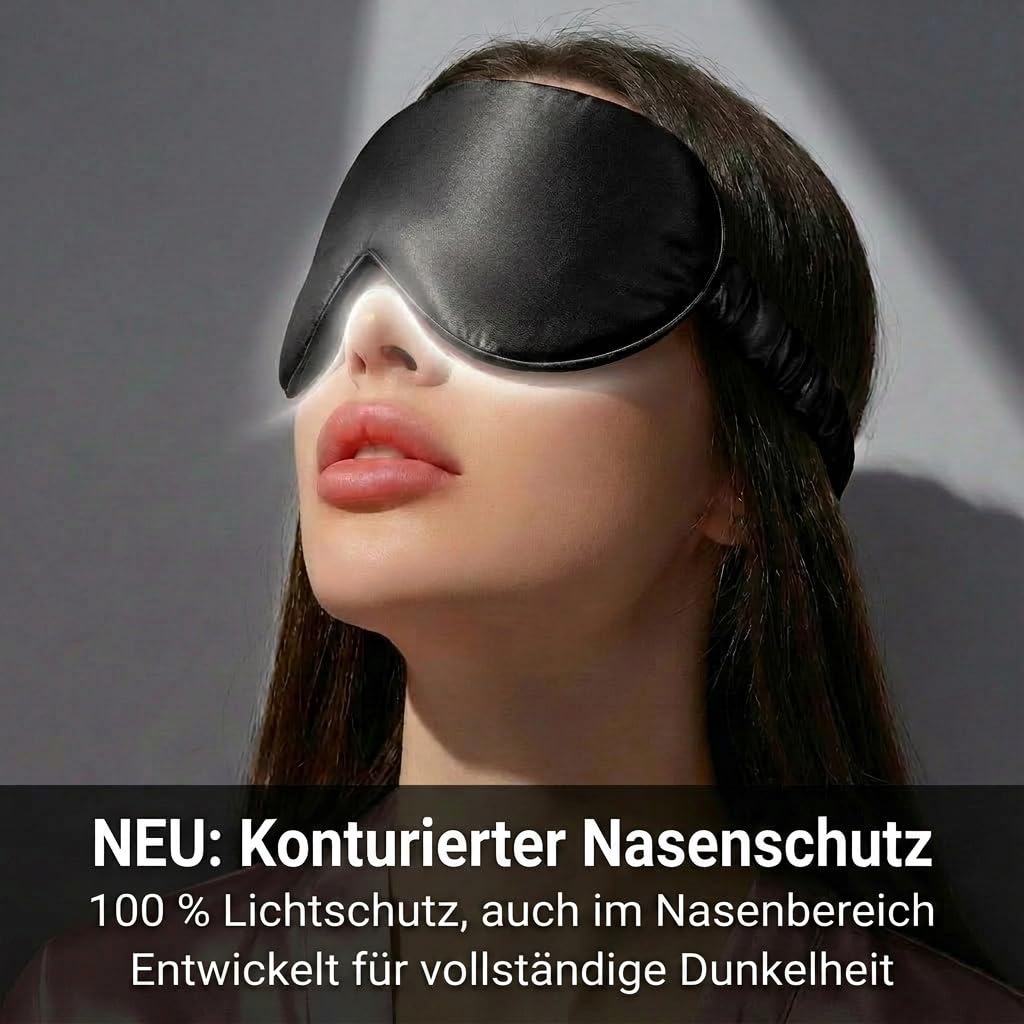 MATASSE Schlafmaske Seide 3D Aus 22 Momme Maulbeerseide Klasse 6A, Seiden Schlafmaske Mit Konturierten Augenmulden Für Damen Und Herren, Italienisches Design, Farbe: Schwarz