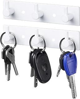 Stainless Steel Wall Key Holder Set of 2 - 3 Key Hooks Modern Hanger for Home, Kitchen, Entryway, Hallway, Office, Cabine...