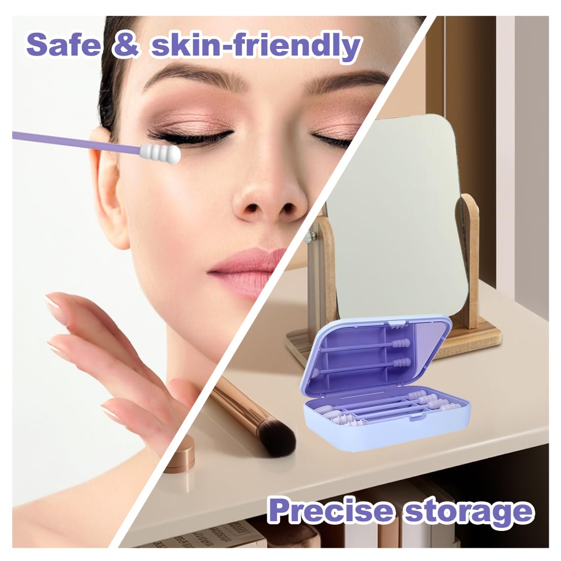 4 Pezzi Bastoncini di Cotone in Silicone Riutilizzabili, Con Specchio, Doppia Spirale per Pulizia Orecchie, Make-Up, Igiene Orale e Dentale (Blu)