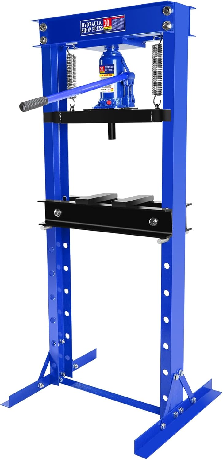 20 Ton Hydraulic Shop Press, Heavy-Duty H-Frame Bearing Press with Stamping Plates, Adjustable Worktable for Metal Bending, Straightening, Installing Bearings & U-Joints – Garage Floor Press Tool