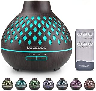 UBEGOOD Diffuseur d'Huiles Essentielles, 400ml Humidificateur Ultrasonique Diffuseur Aromathérapie avec 7 Couleurs Lumières LED d'aromathérapie pour la Maison, Yoga, Bureau, SPA, Chambre - Noir