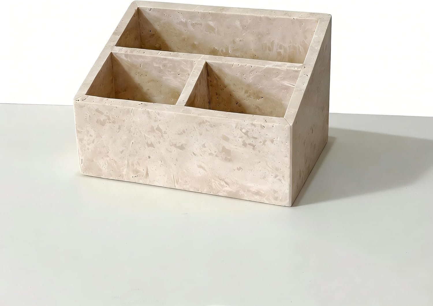 Marble Desk Organizer with 3 Compartments, White and Purple Pattern, Modern Design (Beige)