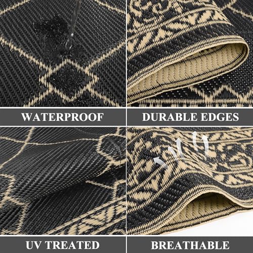 Enyhom Groß Outdoor Teppich 150 x 240 cm, Wendbarer RV Camping Außenteppich, Strapazierfähiger Kunststoff Flachgewebe Picknickdecke, Recycelter Wasserdicht Tragbar Balkonteppich für Terrassen Eingang