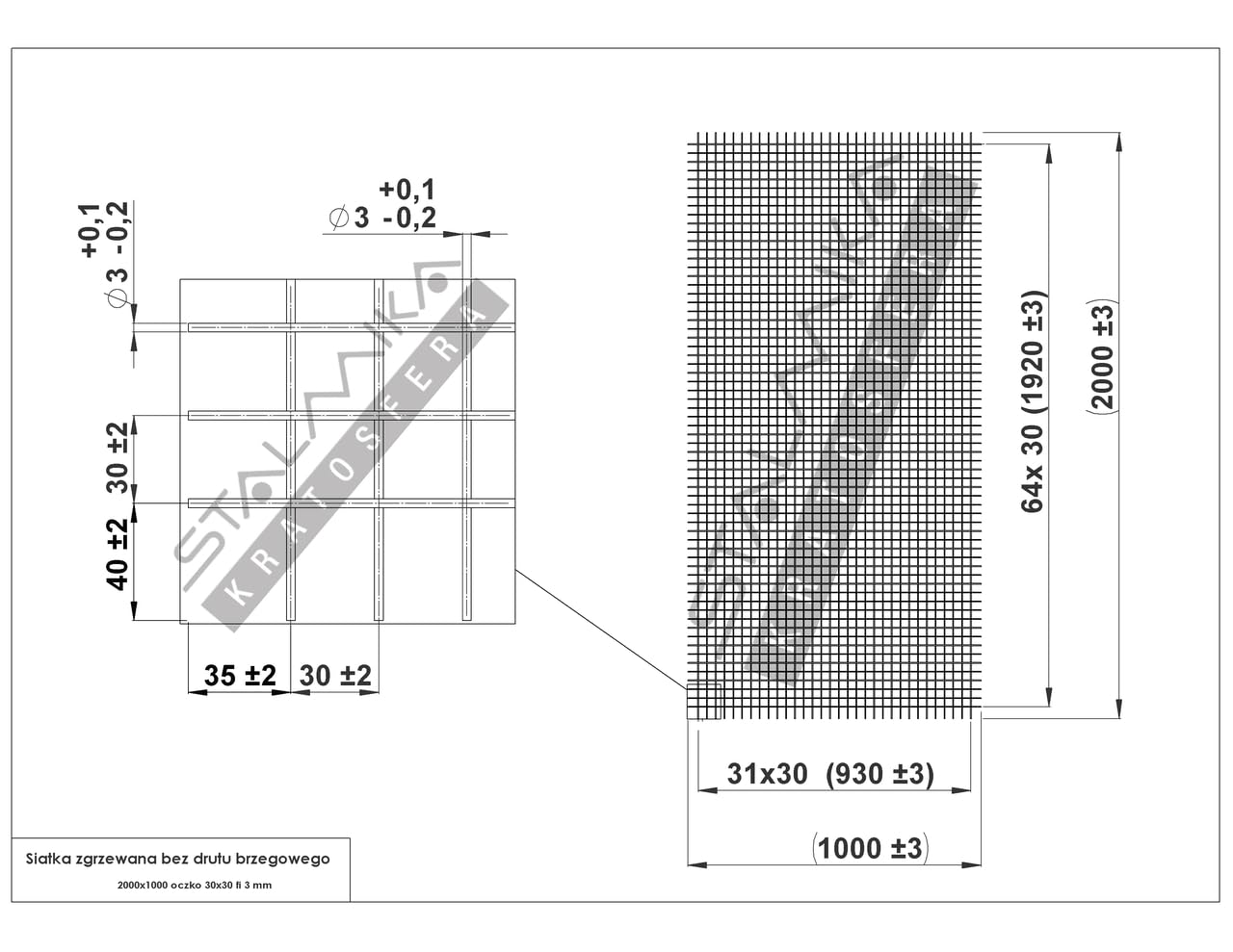Stahlgeflecht, geschweißt, 2000x1000mm / 200x100cm, Öse 30x30mm, fi 3mm, Metall, robustes Gitter, Drahtplatte ohne Randdraht