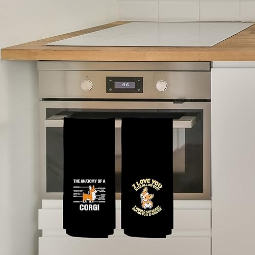 Miniatura 4 de NEGIGA Juego de 4 paños de cocina de Corgi de dibujos animados de 24 x 16 pulgadas, divertidos paños de mano decorativos para dormitorio, cocina,
