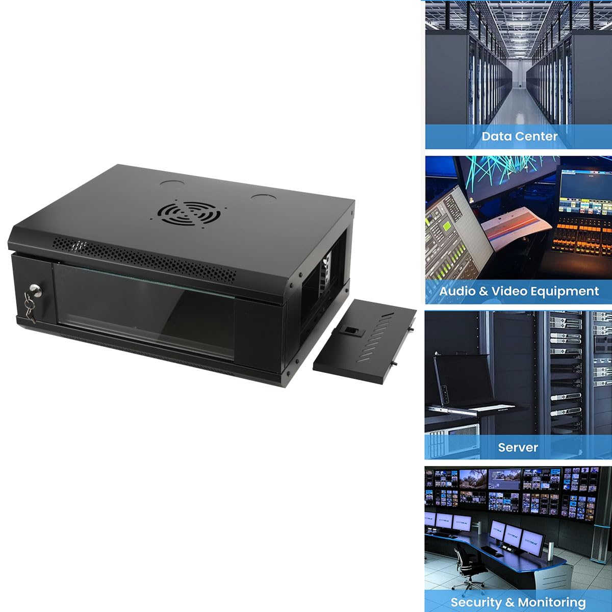 4U Netzwerkschrank - Serverschrank Server-Racks 4 HE - Unmontiert - Sichttür Schloss - Boden-/Wandmontage - 400 mm Tiefe - Traglast 60 kg - Glastür - 550×400×210mm