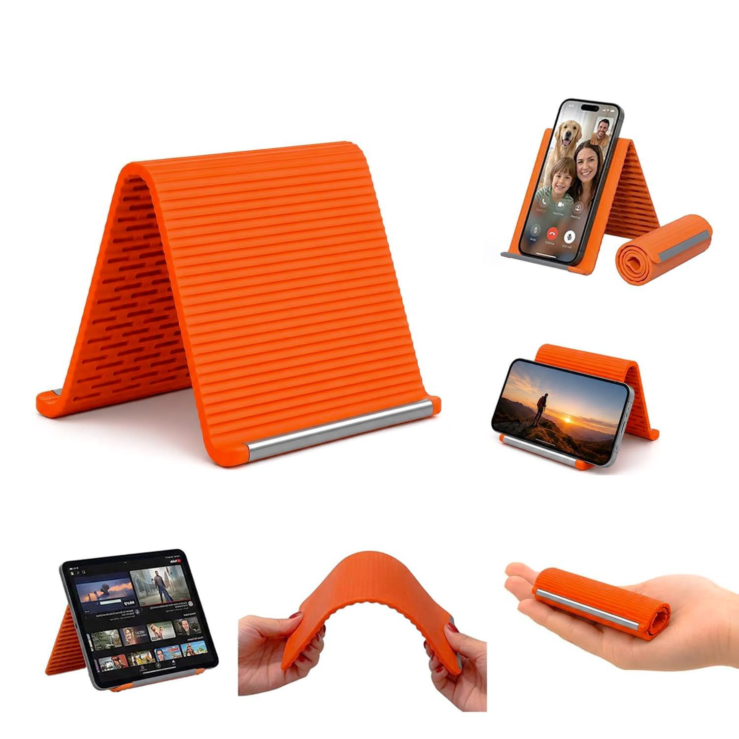Foldable Silicone Phone Stand Flexible Adjustable Desktop Holder Anti Slip Mount Home Office Travel Support Gadget Device Orange-image-23