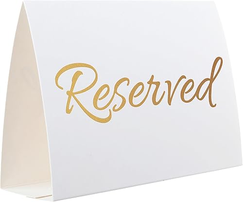 Paquete de 20 letreros de mesa reservados blancos modernos con letras doradas, letreros reservados para bodas, accesorios de boda, letreros de