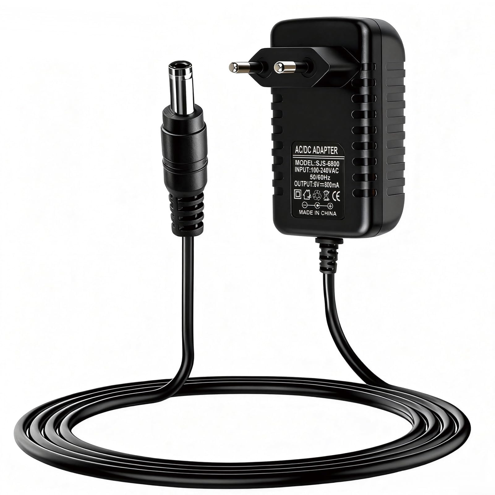 Cargador 6V 800mA para Coche Eléctrico, Adaptador Universal con Indicador LED, Compatible con Moto, Quad 6 Voltios, Conector 5.5mm x 2.1mm (Negro)