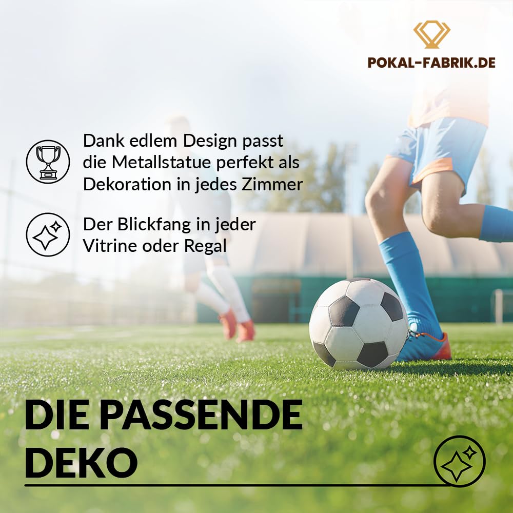 Pokal-Fabrik Pokal mit Gravur Wunschtext – Gold Trophäe aus Metall – Personalisierte Auszeichnung für Fußball WM & Sport Events – 21 cm inkl. Steinsockel