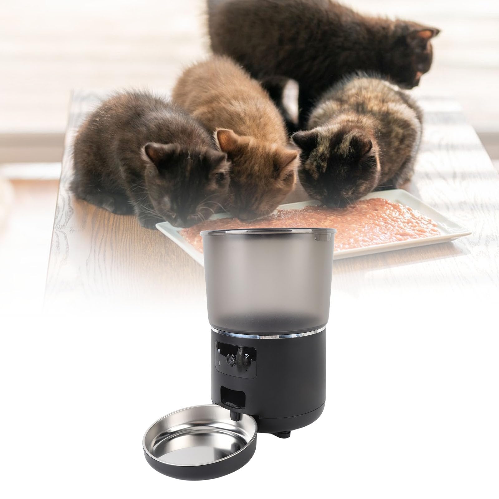 Topiky Comedero Automático para Gatos de 4 litros, Dispensador de Comida Seca con Temporizador, Control por Aplicación, Comedero para Mascotas con Control de Porciones, Diseño Des (Enchufe de la UE)