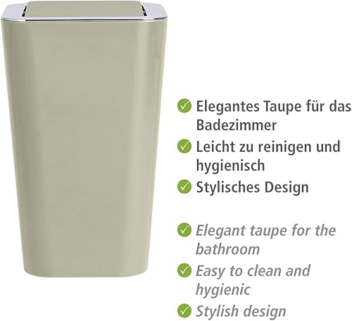 Miniatura 3 de WENKO Bote de basura pequeño con tapa, tapa giratoria, mini cesta de basura, elegante cubo de basura para baño, dormitorio, cocina, 1.6 galones, 7.1