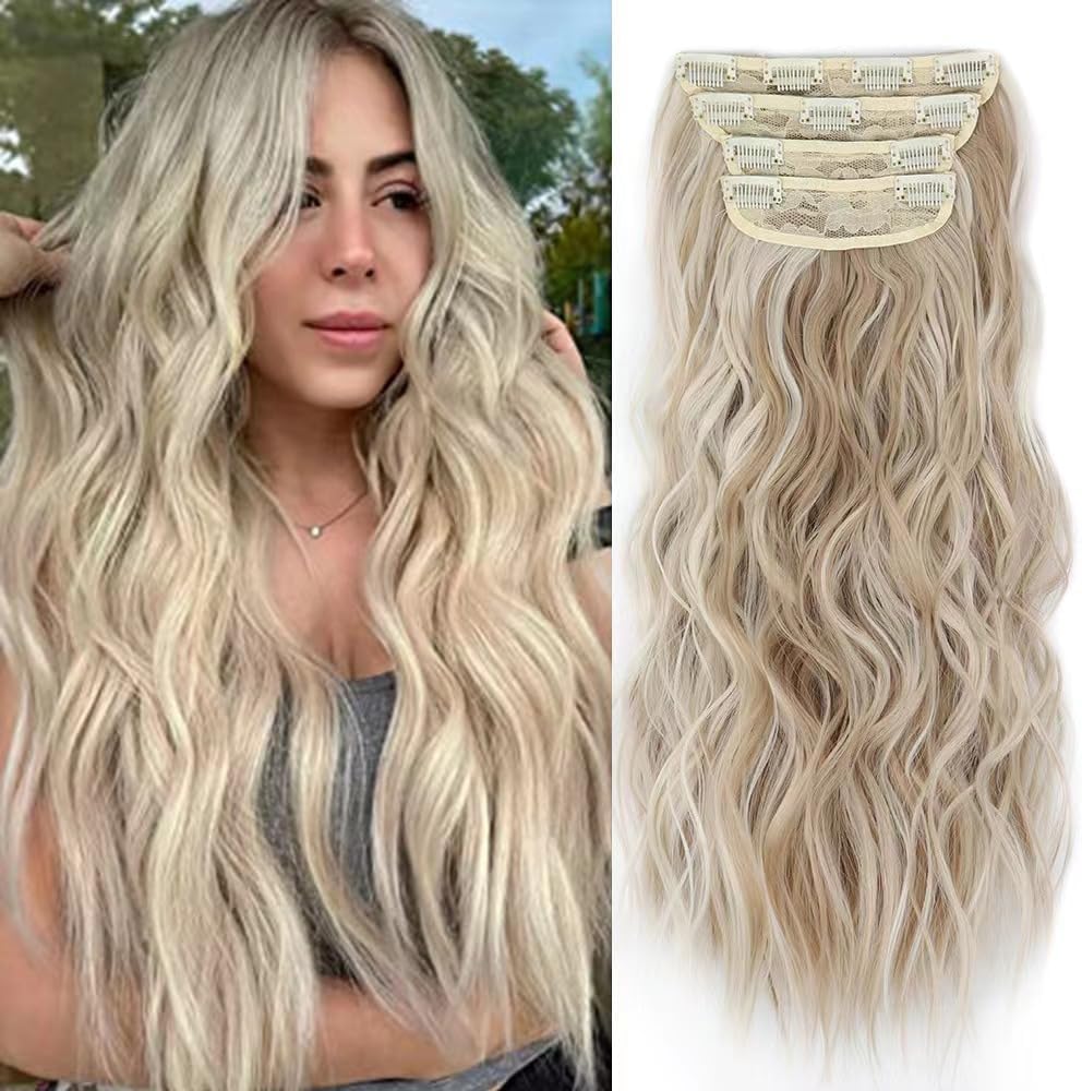 Clip In Hair Extensions, POIUNA 4 Pieces 20inch Long Hair Extensions