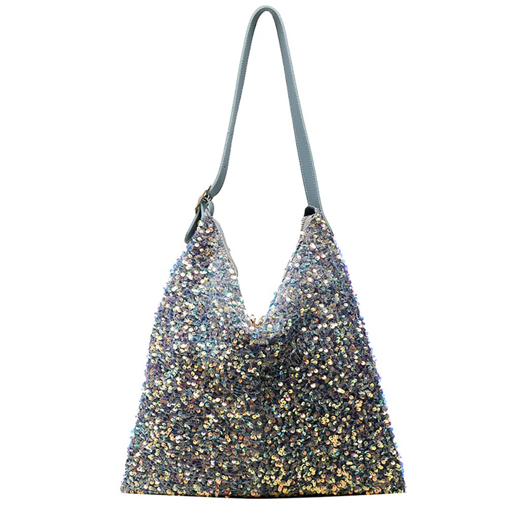 Women's Glitter Sequin Tote Bag, Lightweight Sparkle Shopping Pouch Purse, Large Capacity Hobo Shiny Underarm Shoulder Bag