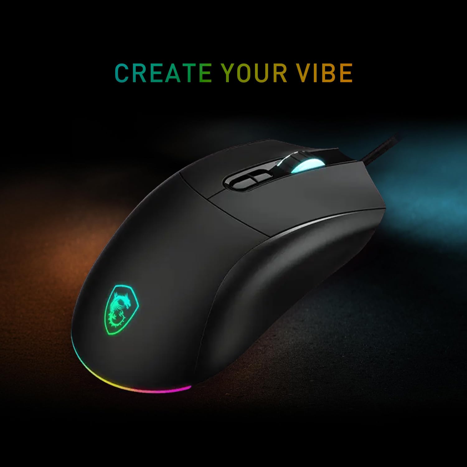 MSI Forge GM320 - Ratón para Juegos, 12800 dpi, microinterruptor de más de 20 m, Sensor óptico, diseño ergonómico de Mano ambitextro, luz RGB