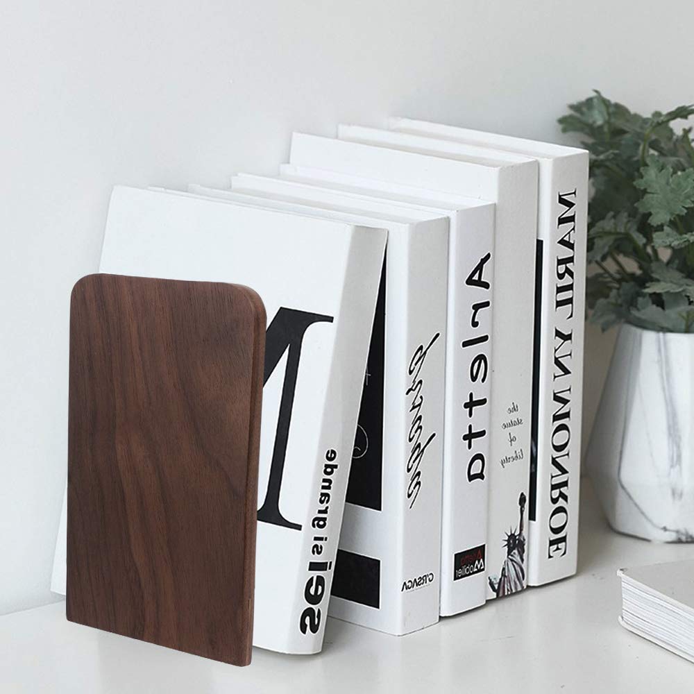 Blocco libro, cuneo libro, supporto per reggilibri in noce nero per scaffali, supporto per organizer per reggilibri antiscivolo 17x13 cm per casa, ufficio (quadrato)